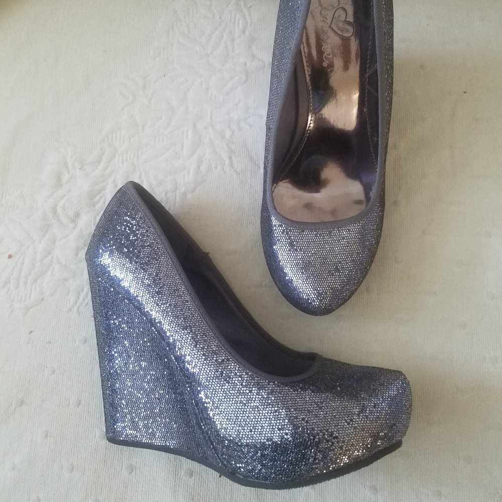 Silver Glitter Wedge